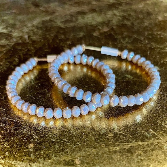 Beaded Wire Hoop Set - Greige and Crystal coordinated hoops NWOT - Picture 5 of 6